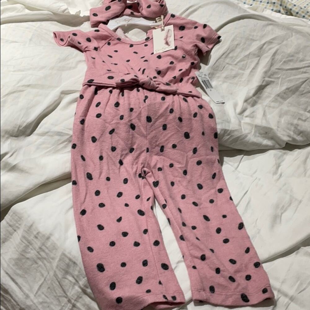 Jessica Simpson 2t pink black polka dot romper NWT